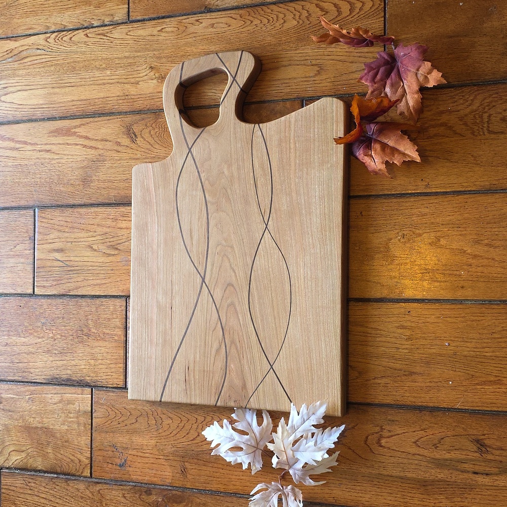 Elegant Wooden Cutting Board with Handle cherry wood with walnut inset custom ha